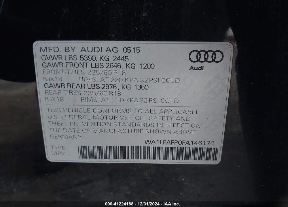 2015 AUDI Q5 2.0T PREMIUM VIN: WA1LFAFP0FA146174