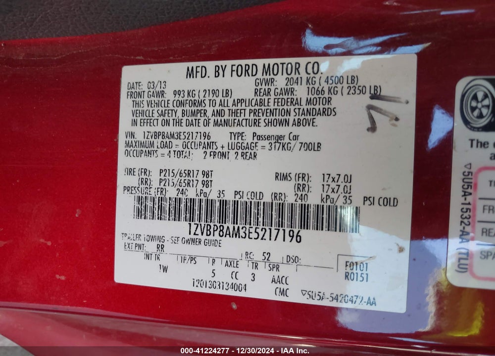 2014 FORD MUSTANG VIN: 1ZVBP8AM3E5217196