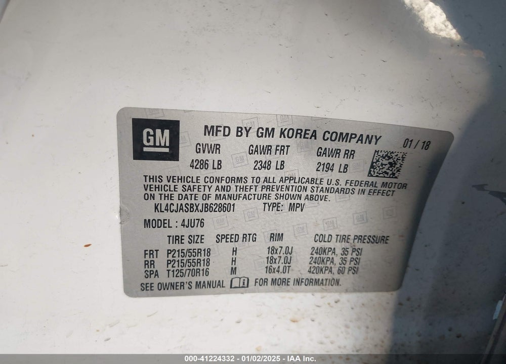 2018 BUICK ENCORE PREFERRED VIN: KL4CJASBXJB628601