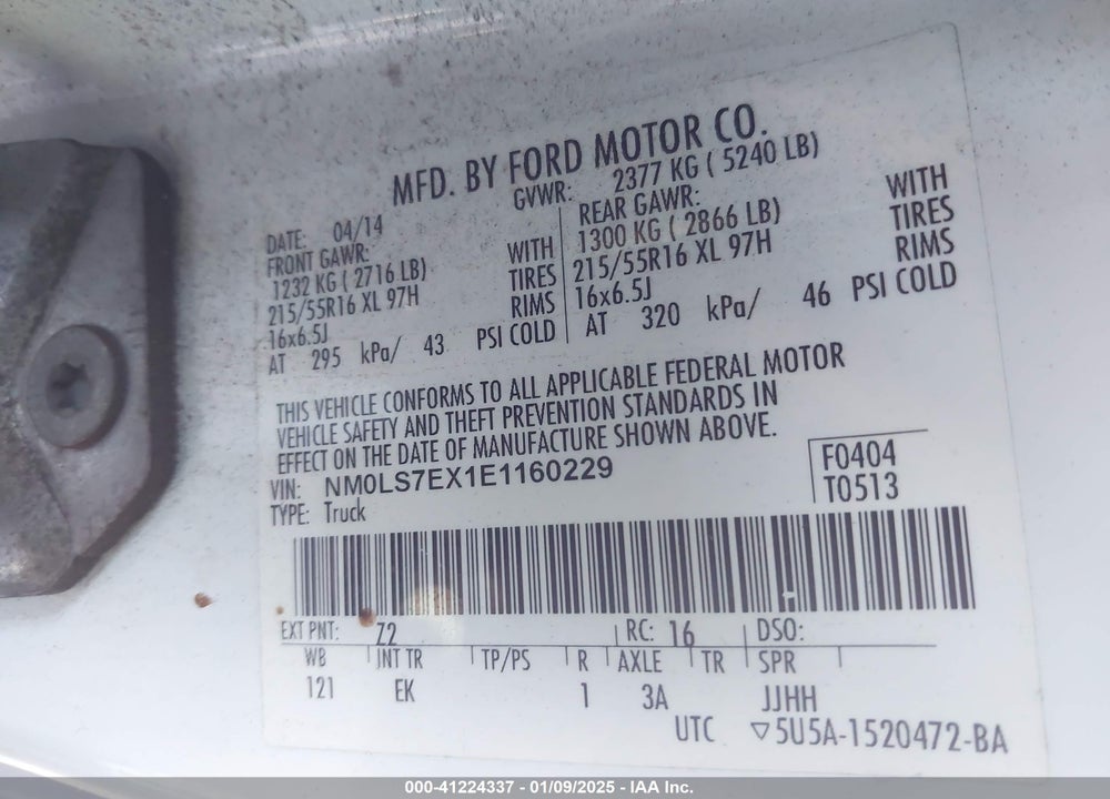 2014 FORD TRANSIT CONNECT XL VIN: NM0LS7EX1E1160229