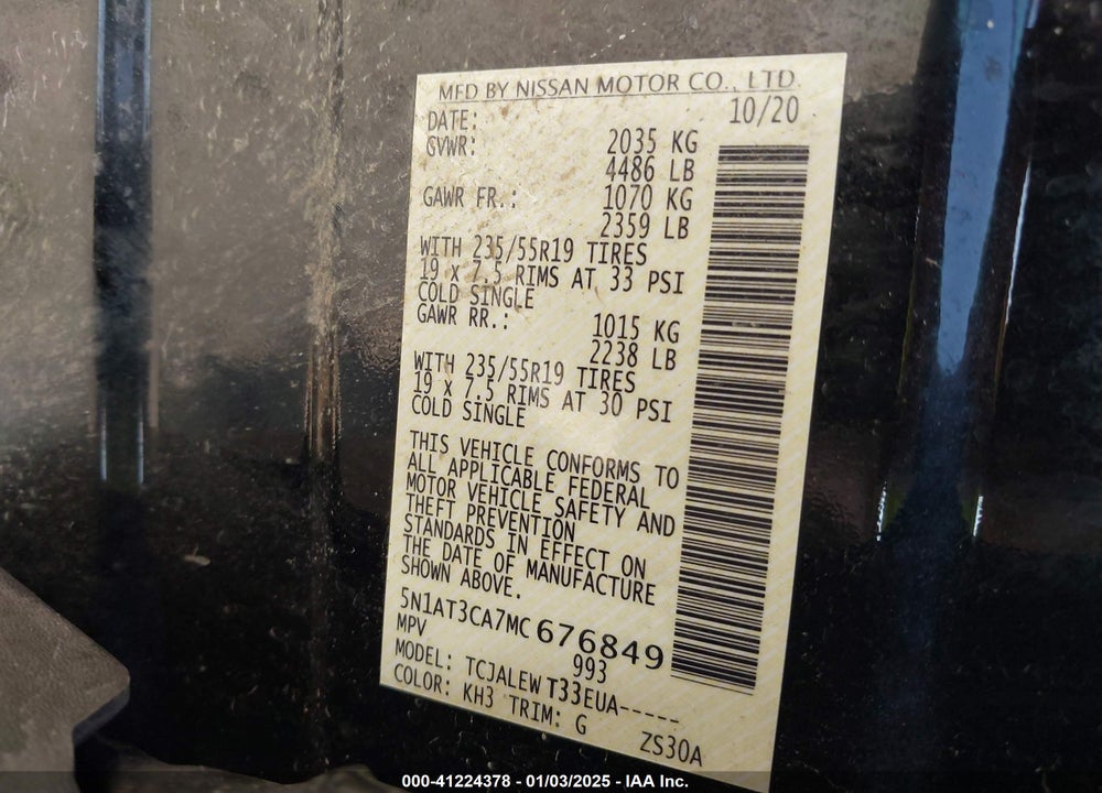 2021 NISSAN ROGUE SL FWD VIN: 5N1AT3CA7MC676849