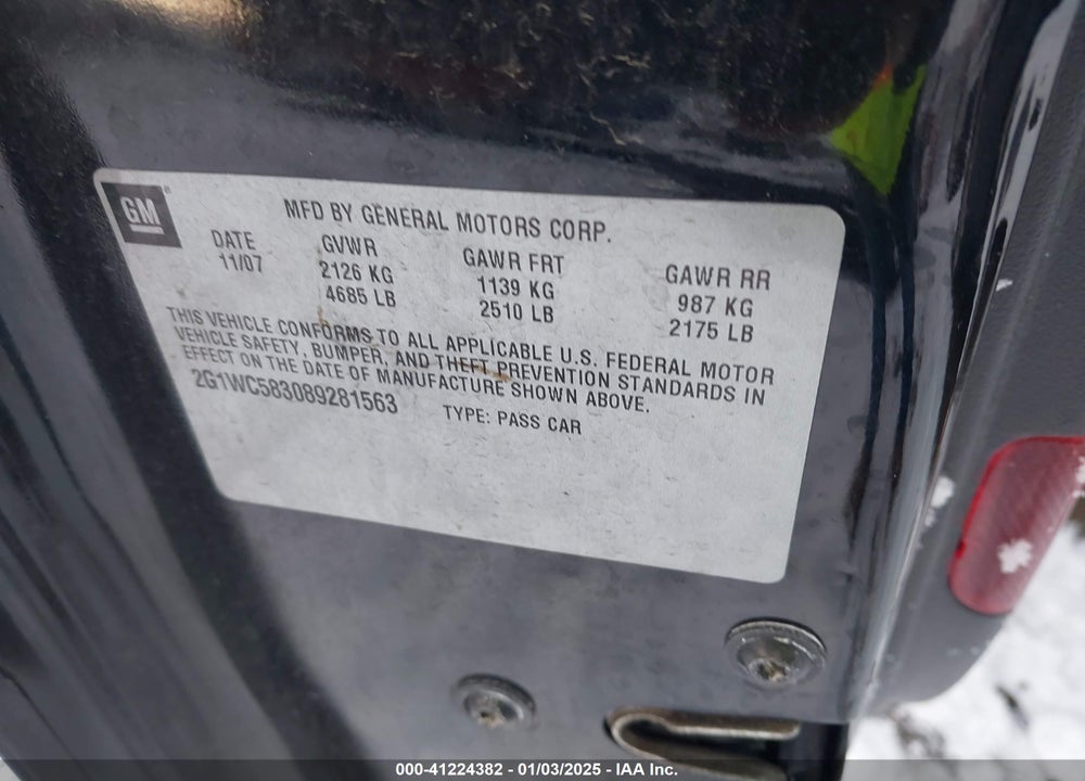 2008 CHEVROLET IMPALA LT VIN: 2G1WC583089281563