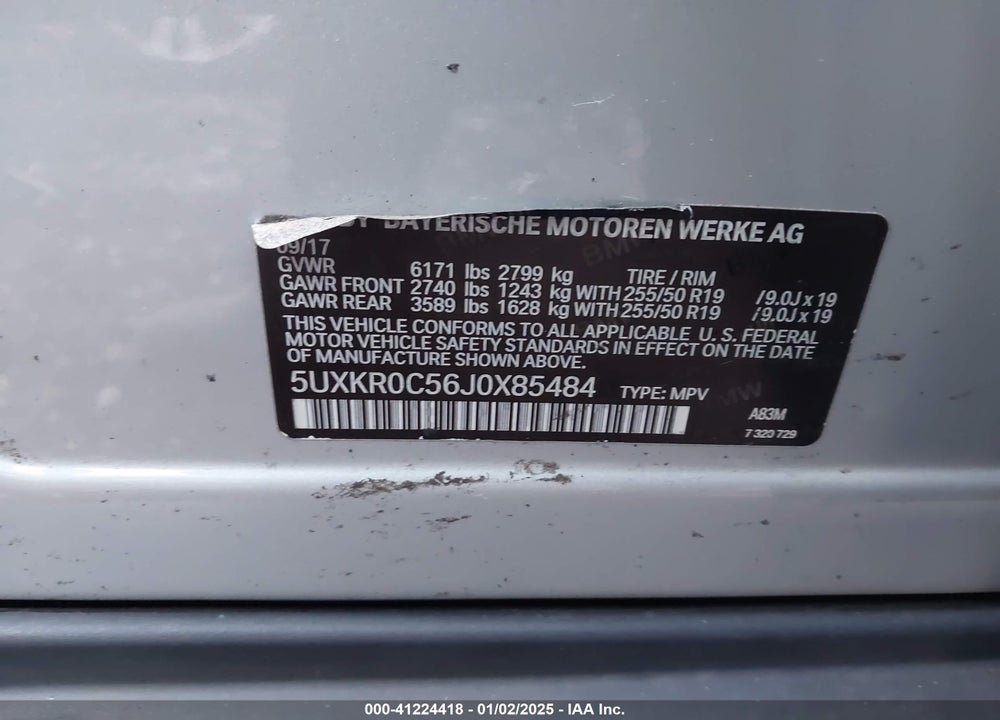 2018 BMW X5 XDRIVE35I VIN: 5UXKR0C56J0X85484