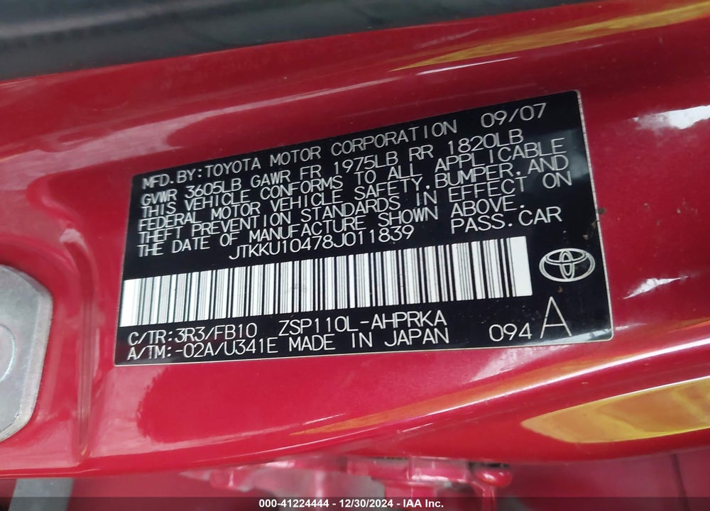 2008 SCION XD VIN: JTKKU10478J011839
