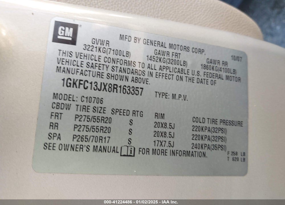 2008 GMC YUKON SLT VIN: 1GKFC13JX8R163357