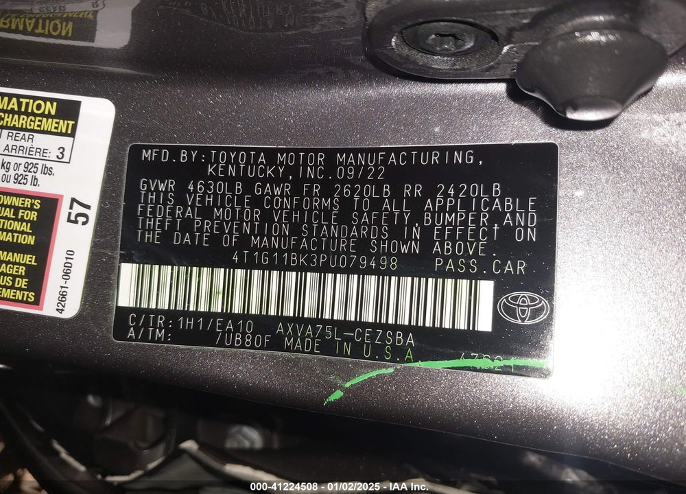 2023 TOYOTA CAMRY VIN: 4T1G11BK3PU079498