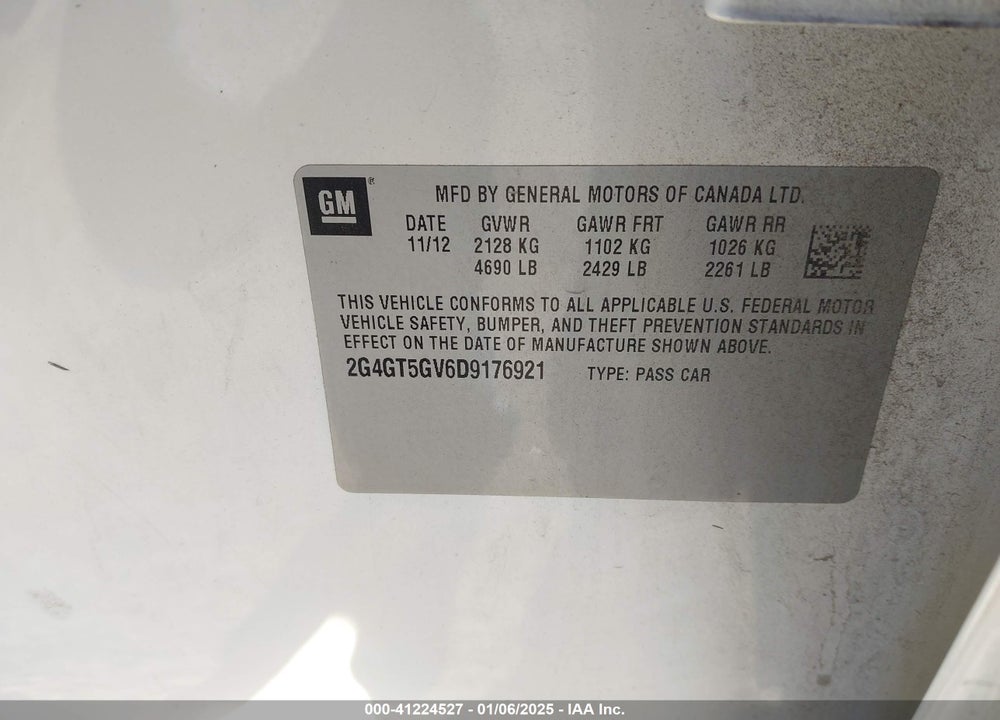 2013 BUICK REGAL VIN: 2G4GT5GV6D9176921