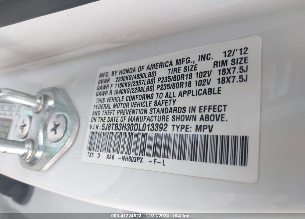 2013 ACURA RDX VIN: 5J8TB3H30DL013392