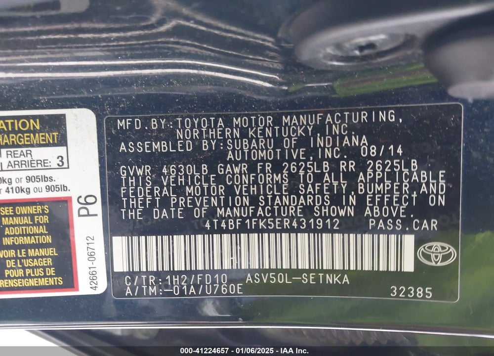 2014 TOYOTA CAMRY LE VIN: 4T4BF1FK5ER431912