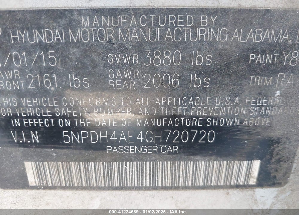 2016 HYUNDAI ELANTRA SE VIN: 5NPDH4AE4GH720720