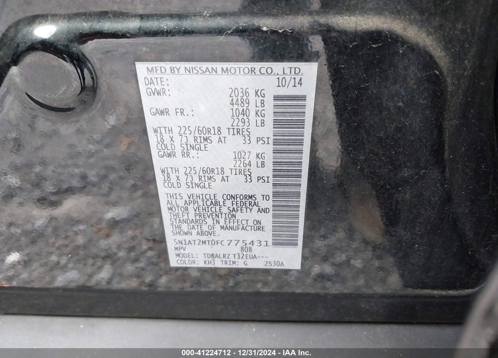 2015 NISSAN ROGUE SL VIN: 5N1AT2MT0FC775431