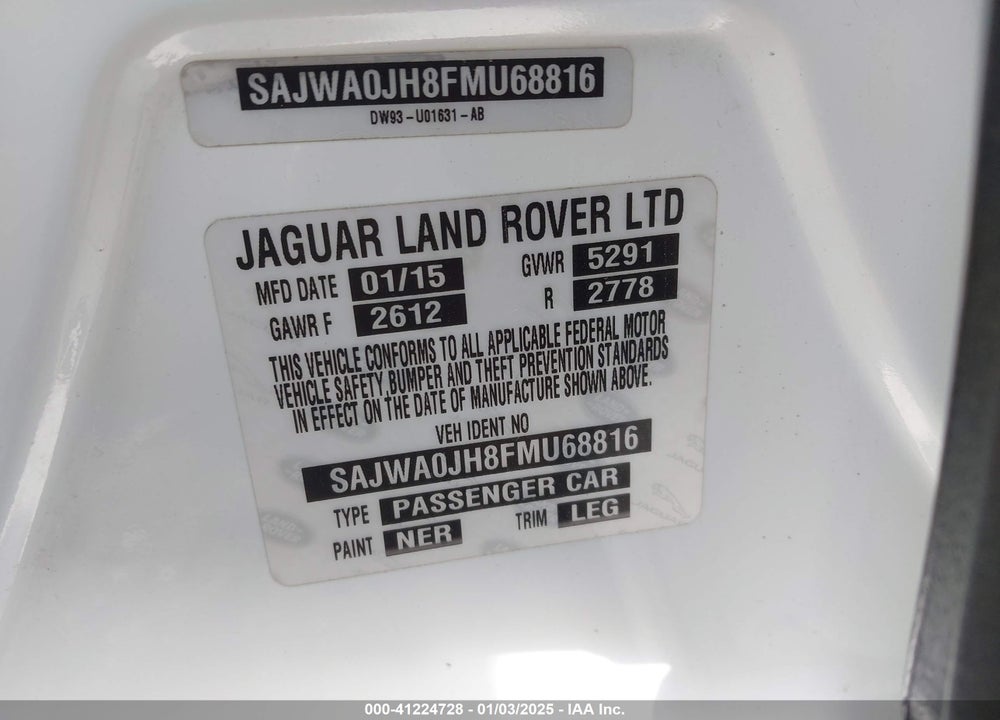 2015 JAGUAR XF VIN: SAJWA0JH8FMU68816