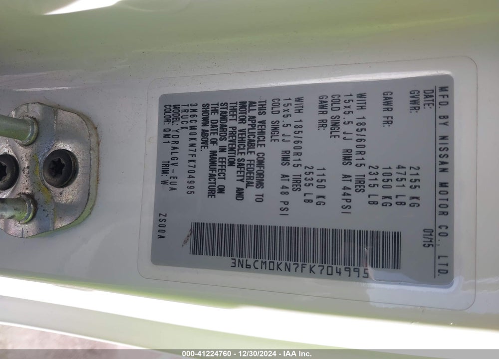 2015 NISSAN NV200 SV VIN: 3N6CM0KN7FK704995