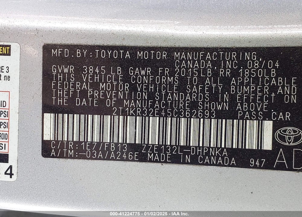 2005 TOYOTA MATRIX/XR VIN: 2T1KR32E45C362693