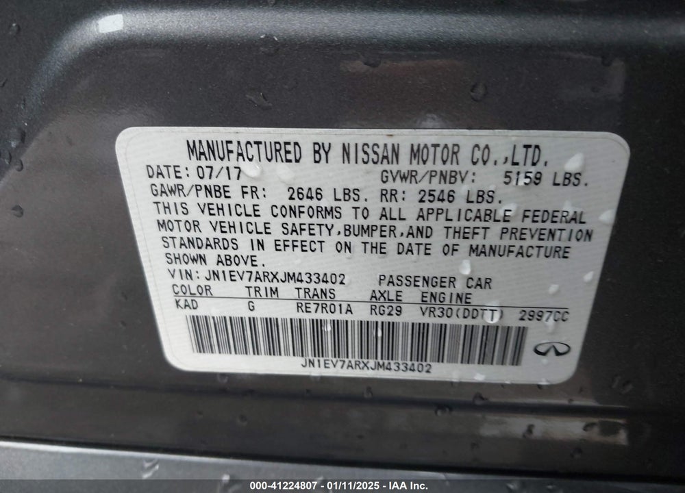 2018 INFINITI Q50 VIN: JN1EV7ARXJM433402