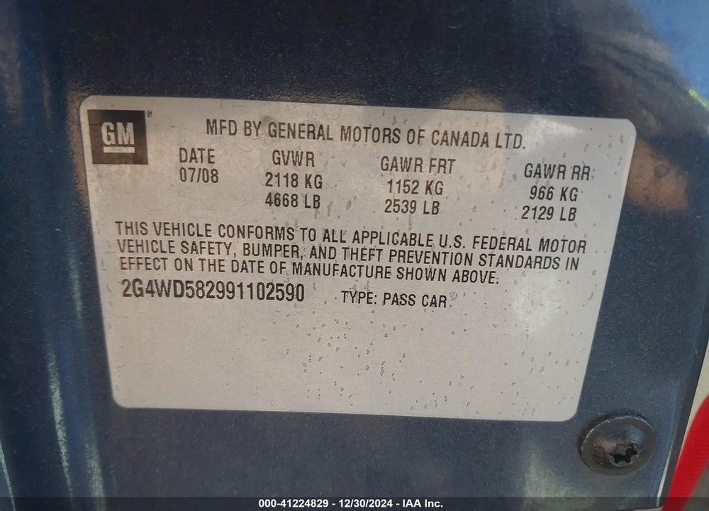 2009 BUICK LACROSSE CXL VIN: 2G4WD582991102590