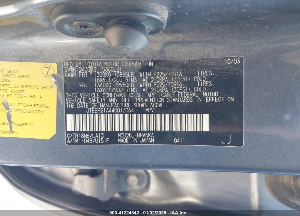 2004 TOYOTA HIGHLANDER V6 VIN: JTEEP21A440013064