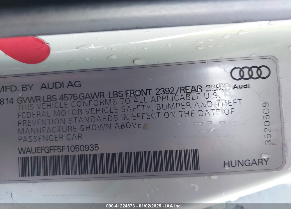 2015 AUDI A3 VIN: WAUEFGFF5F1050935