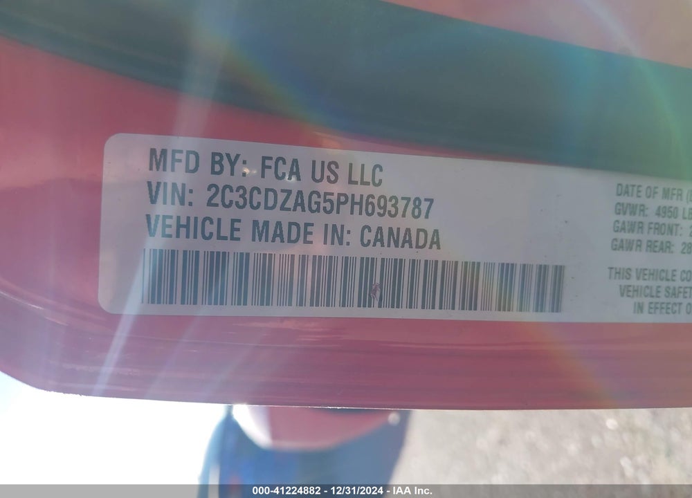 2023 DODGE CHALLENGER VIN: 2C3CDZAG5PH693787