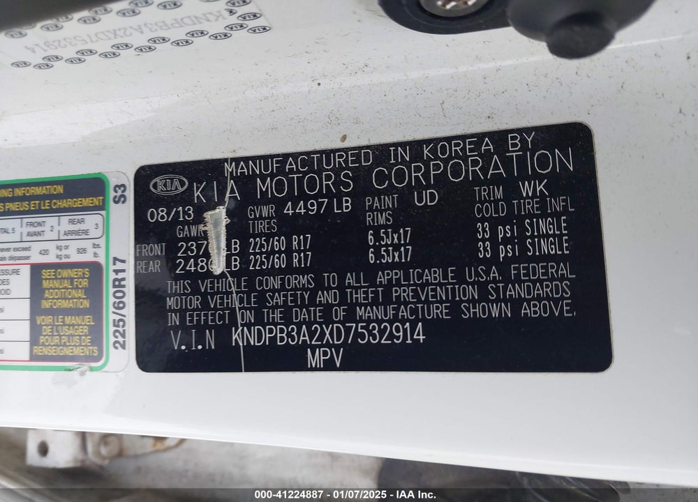 2013 KIA SPORTAGE LX VIN: KNDPB3A2XD7532914