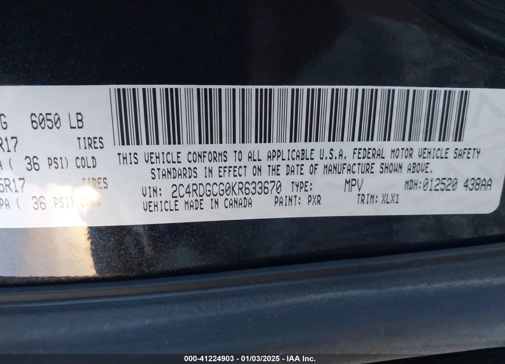 2019 DODGE GRAND CARAVAN SXT VIN: 2C4RDGCG0KR633670