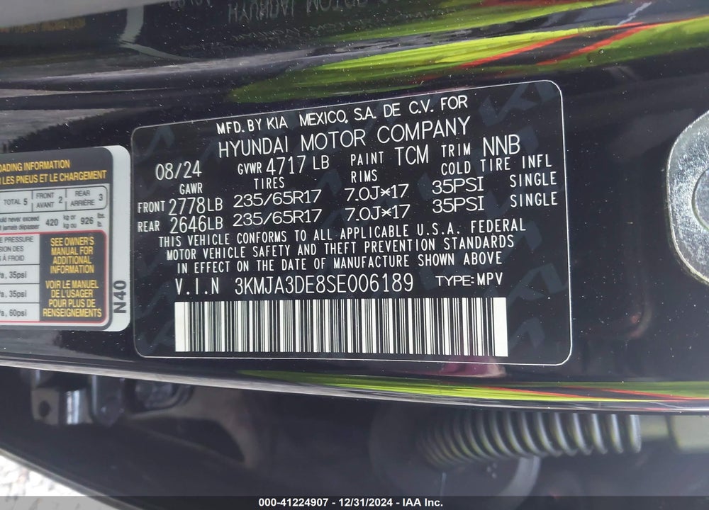 2025 HYUNDAI TUCSON SE VIN: 3KMJA3DE8SE006189
