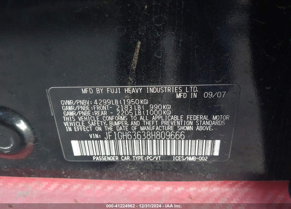 2008 SUBARU IMPREZA OUTBACK SPORT VIN: JF1GH63638H809666
