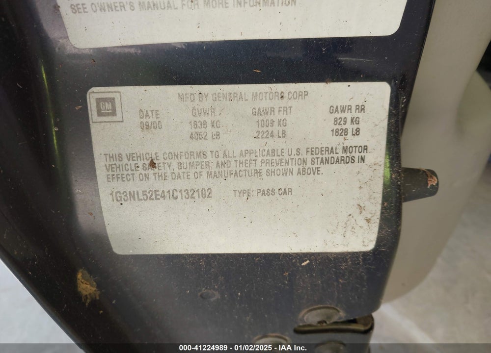 2001 OLDSMOBILE ALERO GL2 VIN: 1G3NL52E41C132102