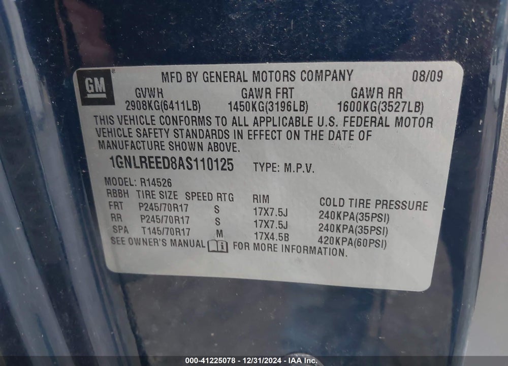 2010 CHEVROLET TRAVERSE LS VIN: 1GNLREED8AS110125