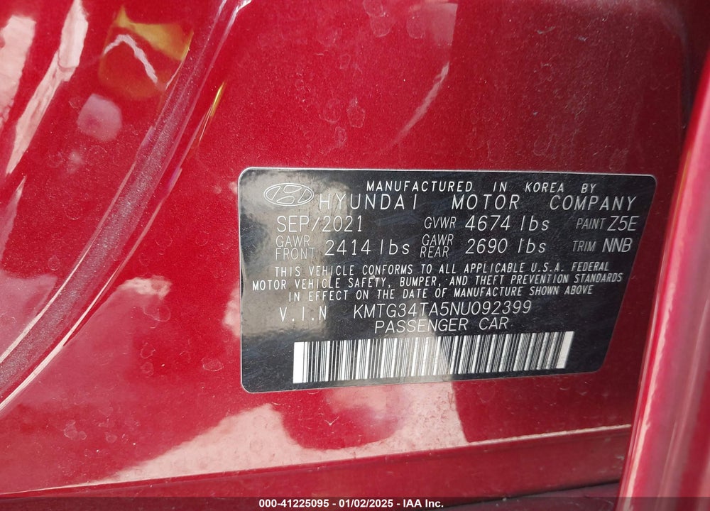 2022 GENESIS G70 VIN: KMTG34TA5NU092399
