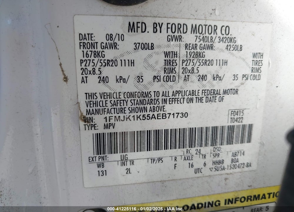 2010 FORD EXPEDITION EL LIMITED VIN: 1FMJK1K55AEB71730