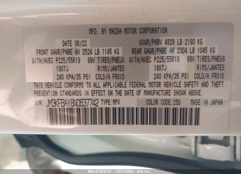 2022 MAZDA CX-5 2.5 TURBO VIN: JM3KFBAY8N0637742