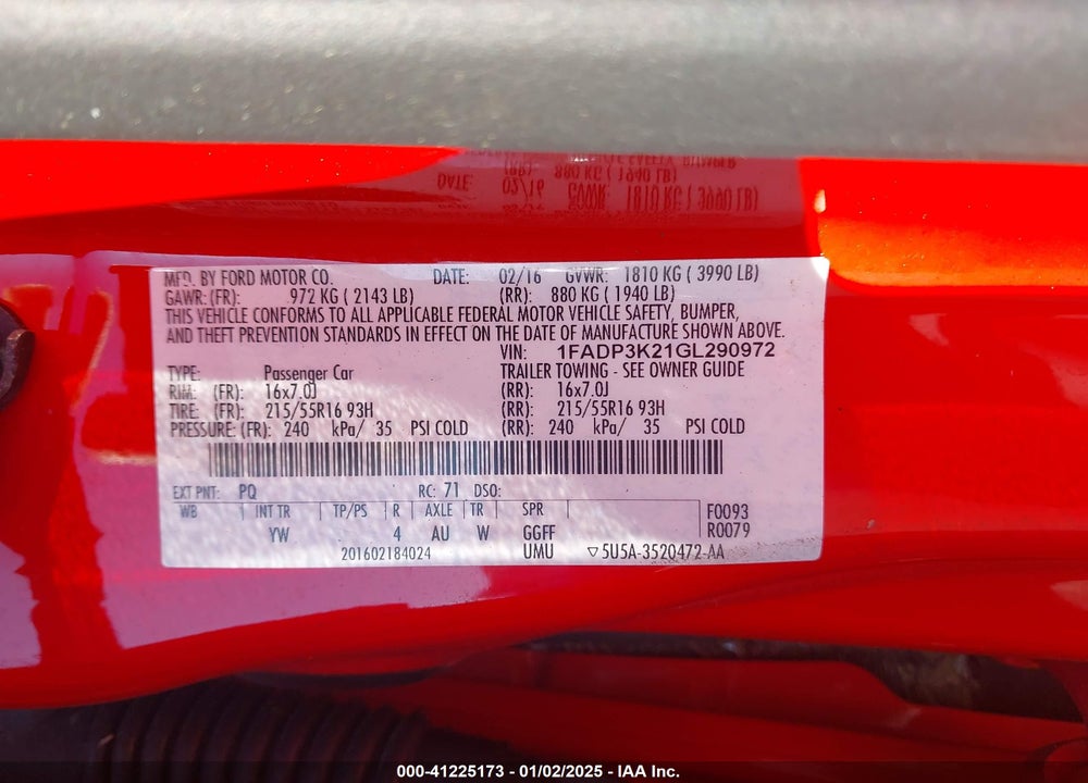 2016 FORD FOCUS SE VIN: 1FADP3K21GL290972