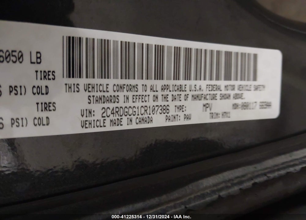 2012 DODGE GRAND CARAVAN SXT VIN: 2C4RDGCG1CR107386
