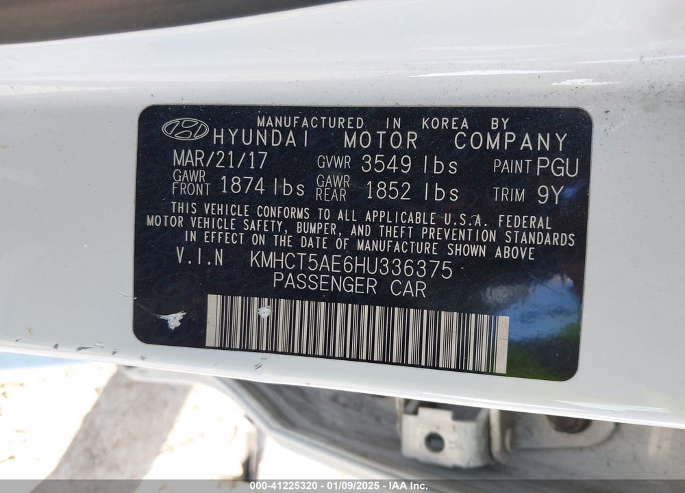 2017 HYUNDAI ACCENT VIN: KMHCT5AE6HU336375