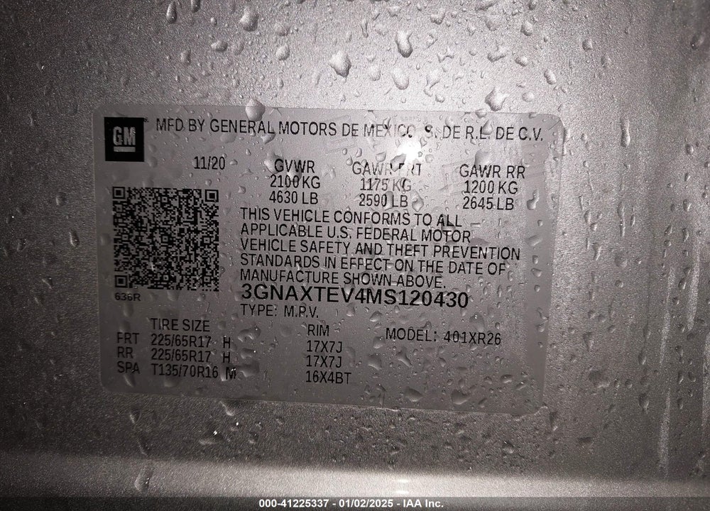2021 CHEVROLET EQUINOX AWD 2FL VIN: 3GNAXTEV4MS120430