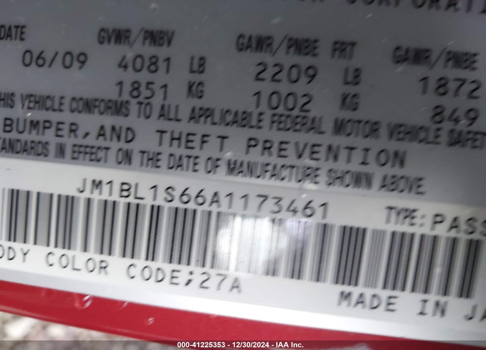 2010 MAZDA MAZDA3 VIN: JM1BL1S66A1173461