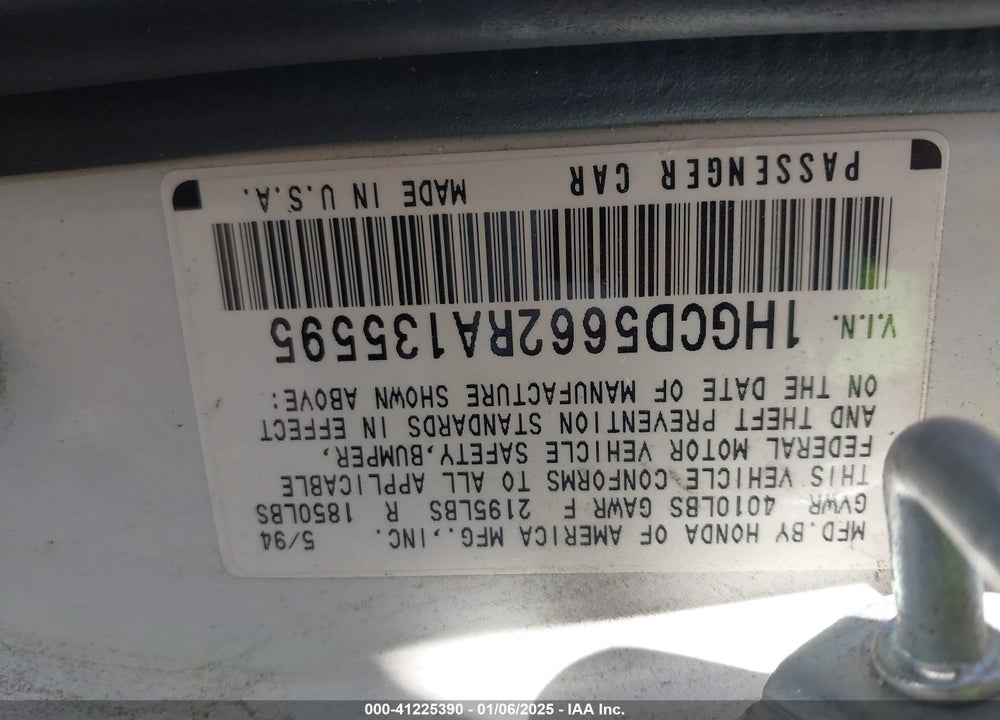 1994 HONDA ACCORD EX VIN: 1HGCD5662RA135595