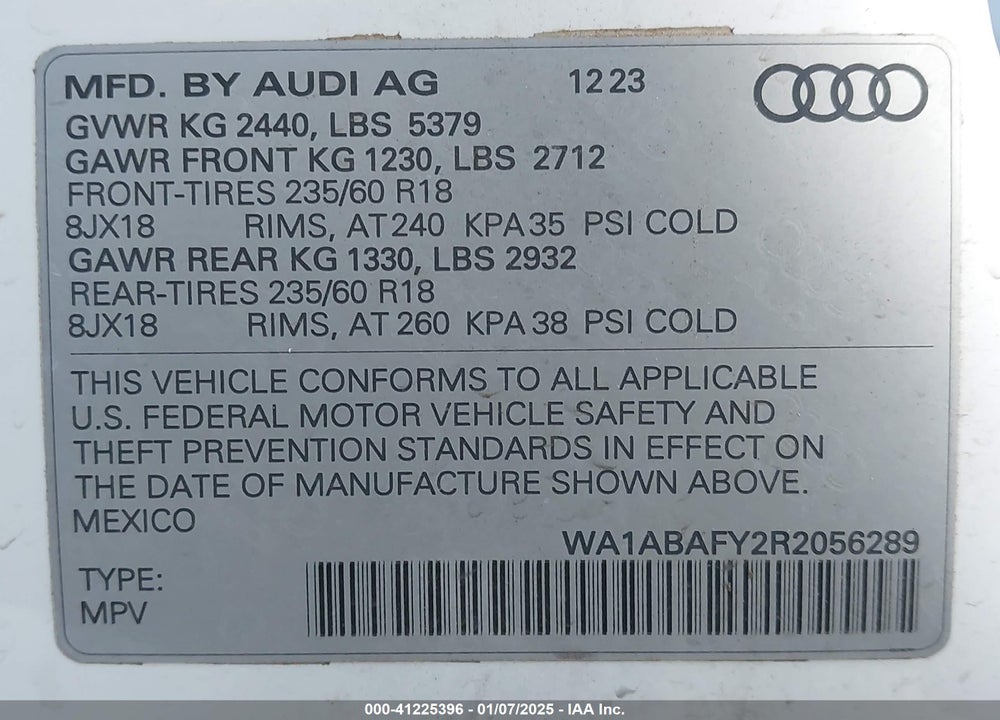 2024 AUDI Q5 PREMIUM 40 TFSI QUATTRO S TRONIC VIN: WA1ABAFY2R2056289
