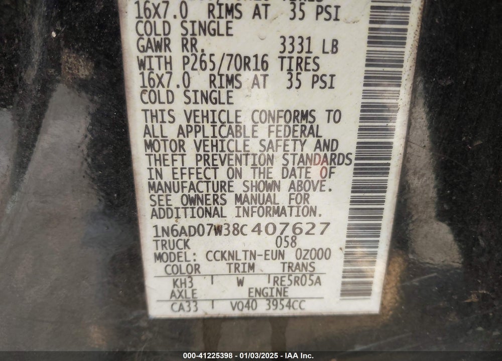 2008 NISSAN FRONTIER VIN: 1N6AD07W38C407627