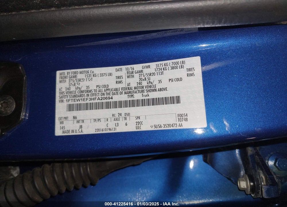 2017 FORD F150 VIN: 1FTEW1EF3HFA20694