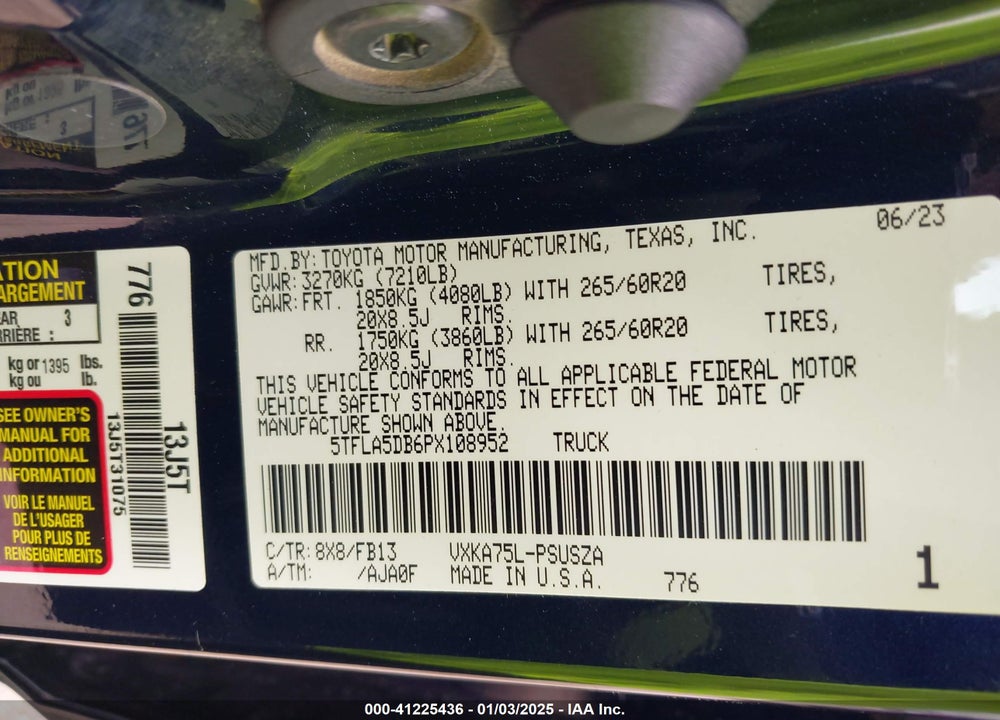 2023 TOYOTA TUNDRA VIN: 5TFLA5DB6PX108952