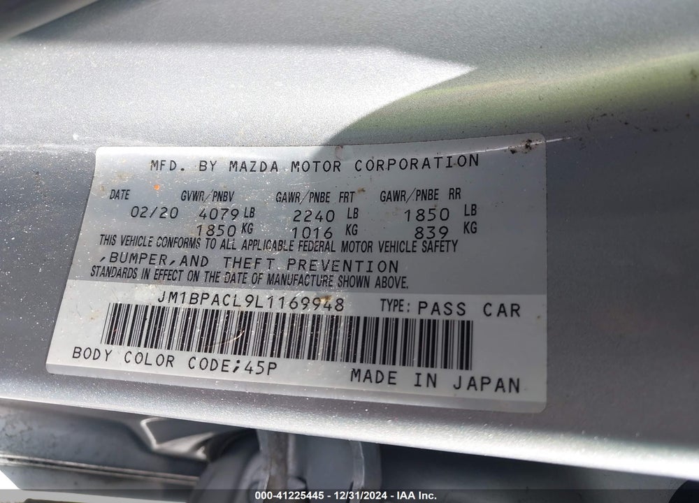 2020 MAZDA 3 VIN: JM1BPACL9L1169948