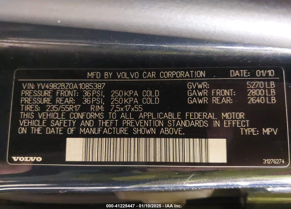 2010 VOLVO XC70 3.2 VIN: YV4982BZ0A1085387