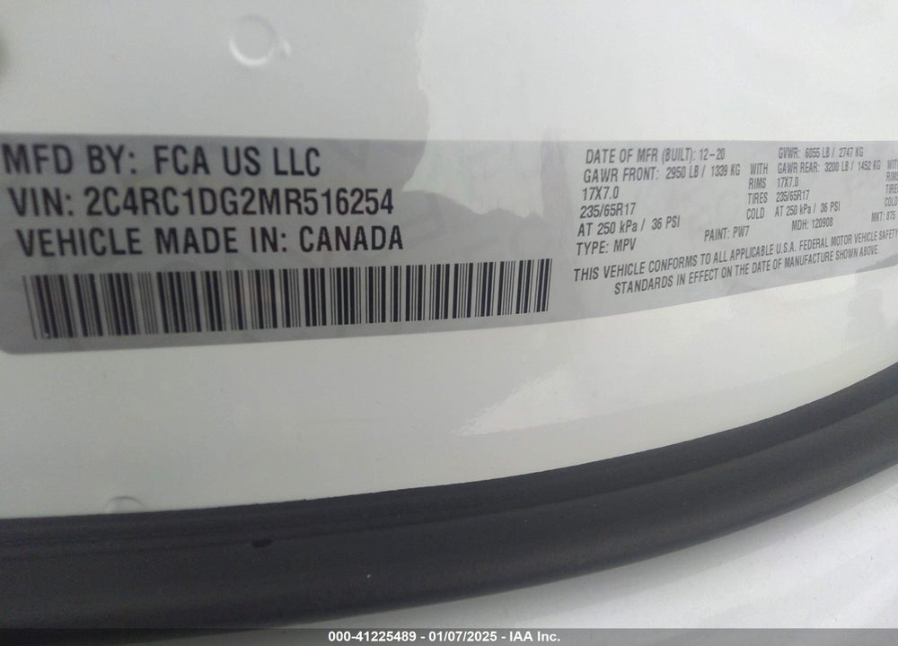 2021 CHRYSLER VOYAGER VIN: 2C4RC1DG2MR516254