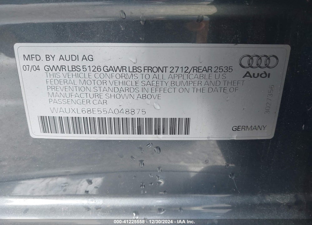 2005 AUDI S4 4.2 AVANT VIN: WAUXL68E55A048875