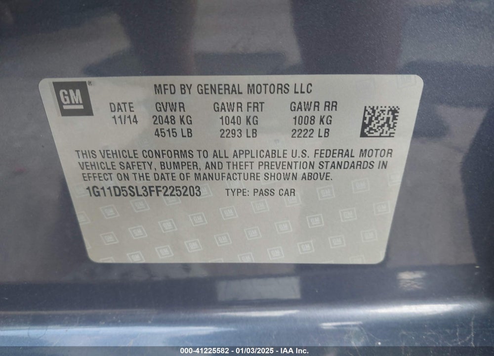 2015 CHEVROLET MALIBU VIN: 1G11D5SL3FF225203