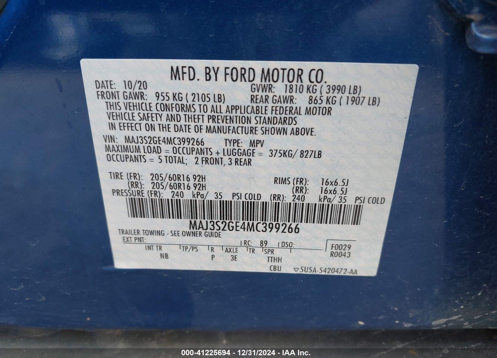 2021 FORD ECOSPORT SE VIN: MAJ3S2GE4MC399266