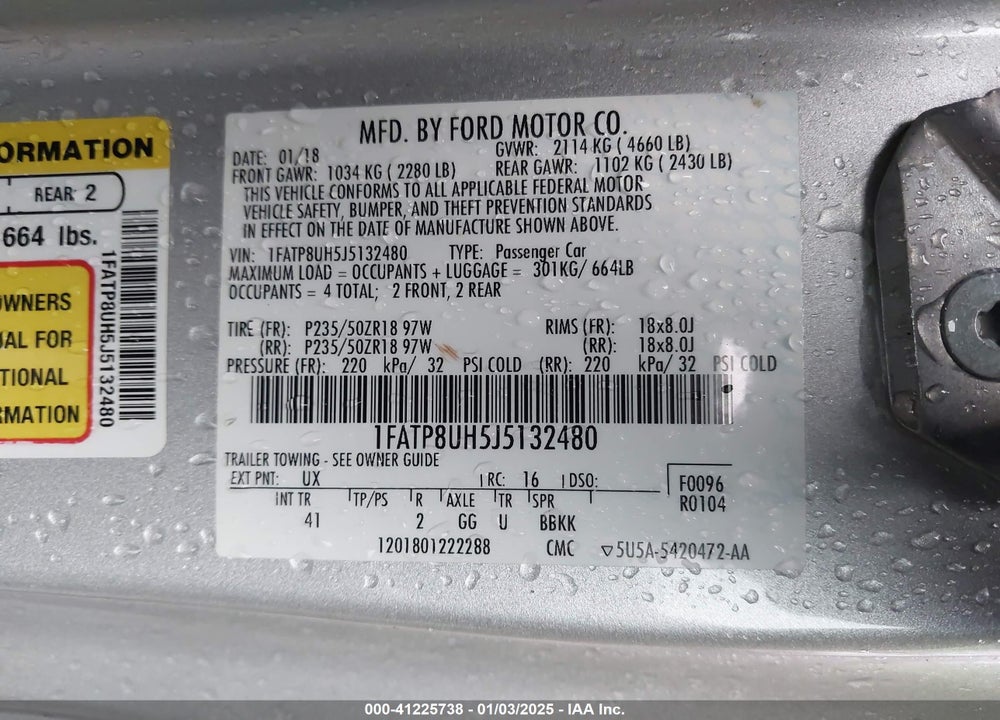 2018 FORD MUSTANG VIN: 1FATP8UH5J5132480