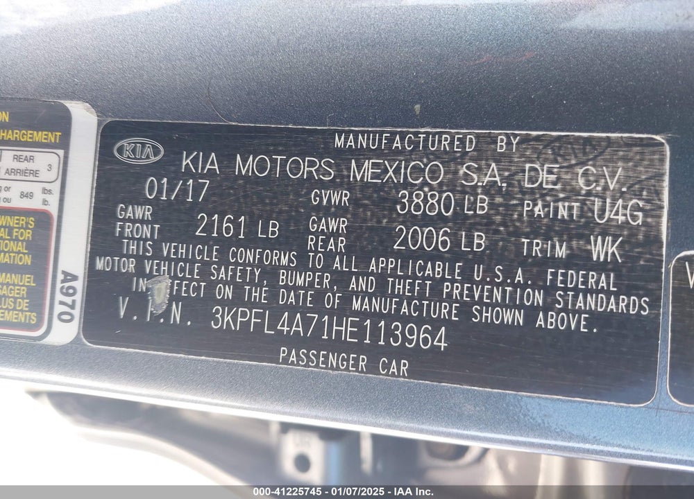 2017 KIA FORTE VIN: 3KPFL4A71HE113964